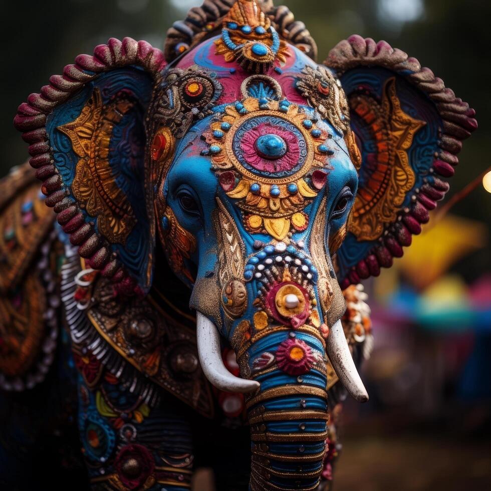 Colorful ornate elephant statue photo