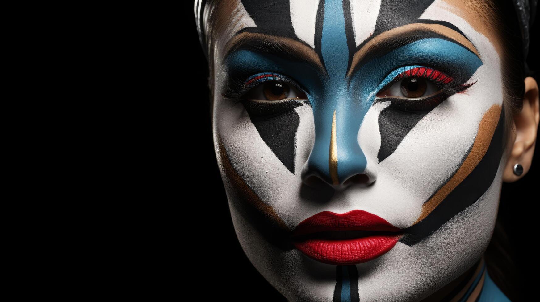 Dramatic face makeup with bold colors and patterns photo
