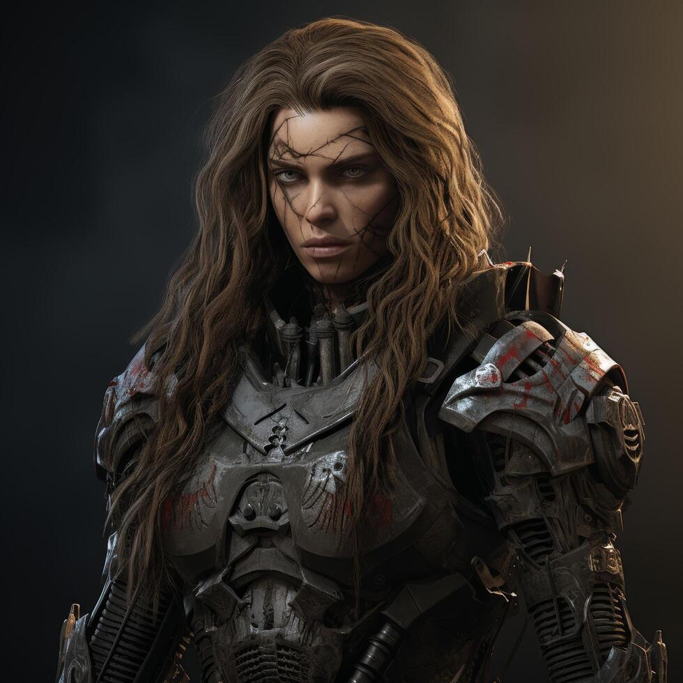 Futuristic warrior with intense expression photo