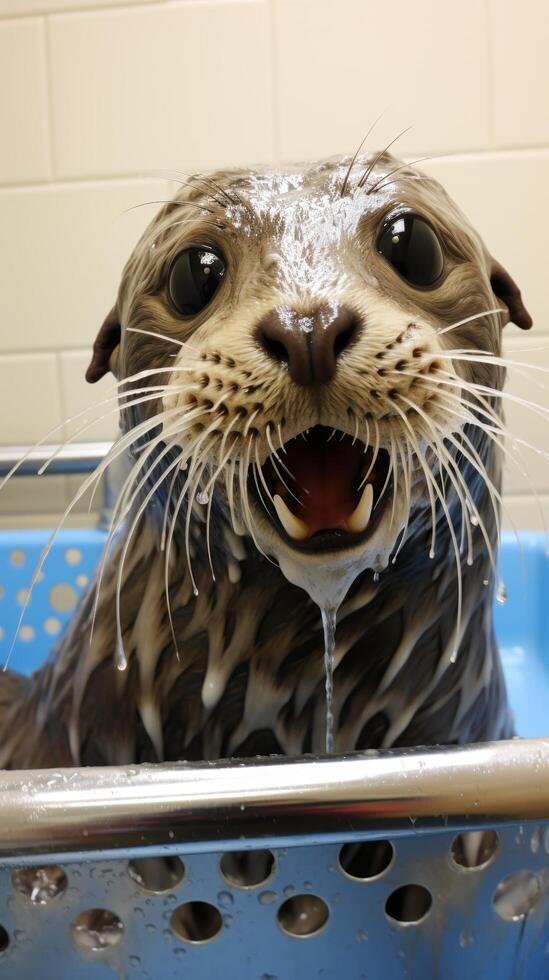 Wet and Surprised Seal Face photo