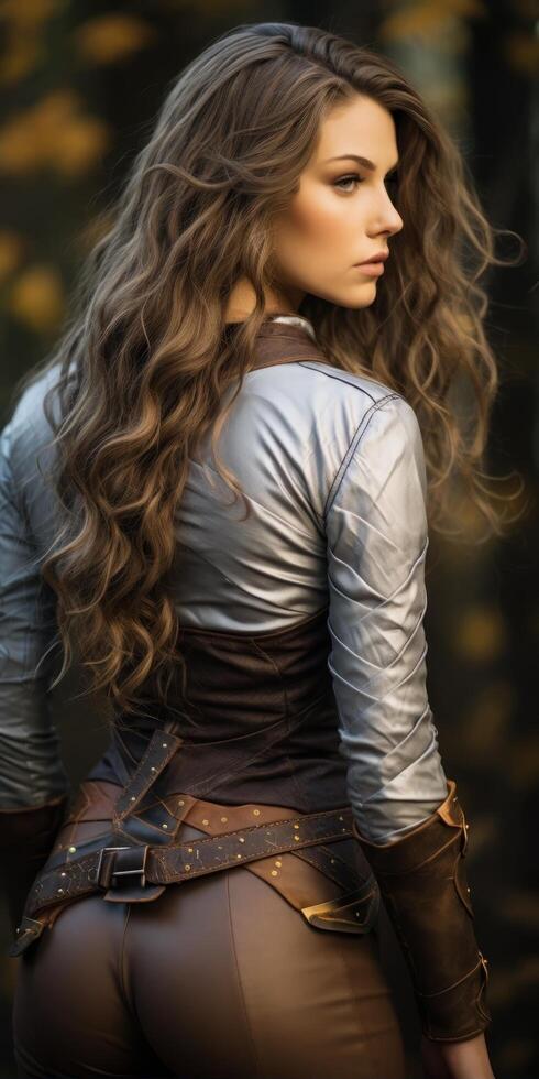 portrait of a woman with long wavy hair photo