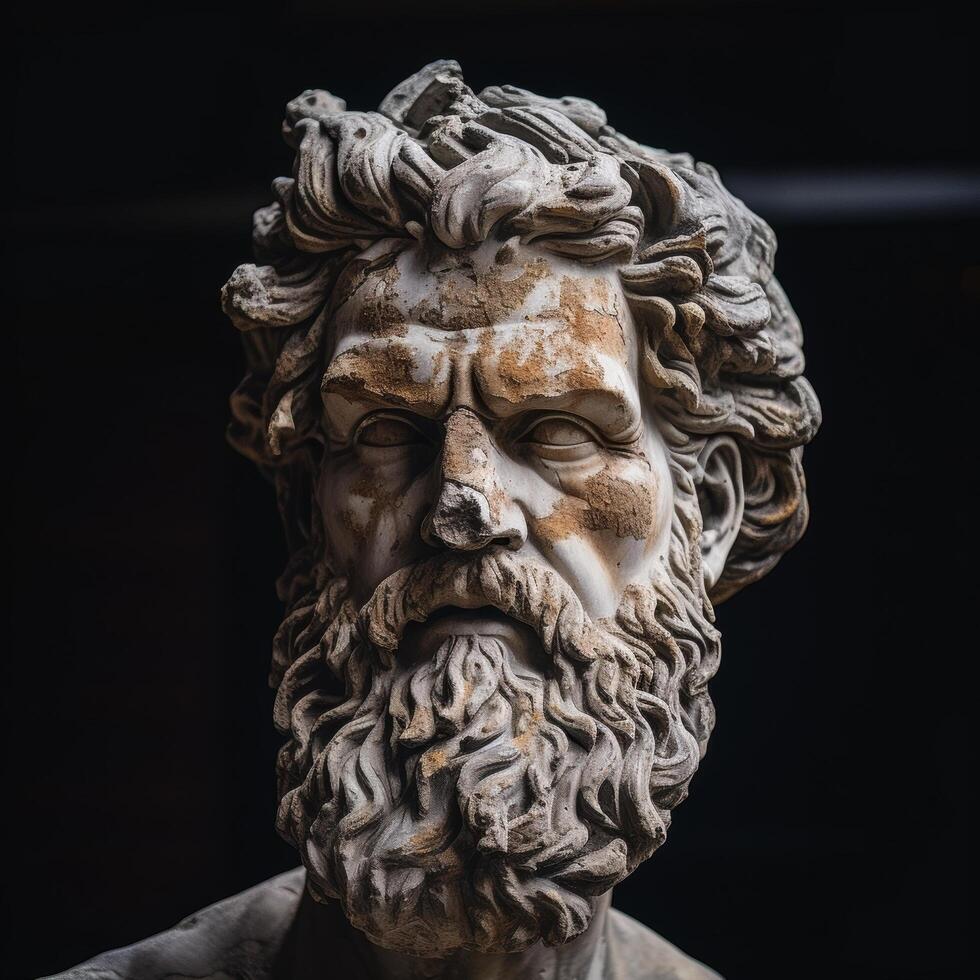 Weathered stone bust of an ancient greek philosopher photo