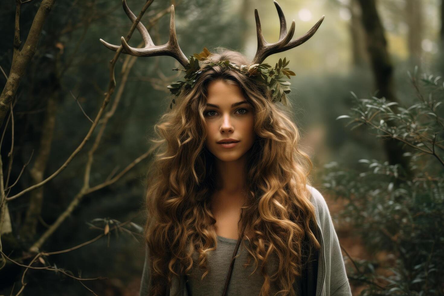 Enchanting forest fairy with antler crown photo