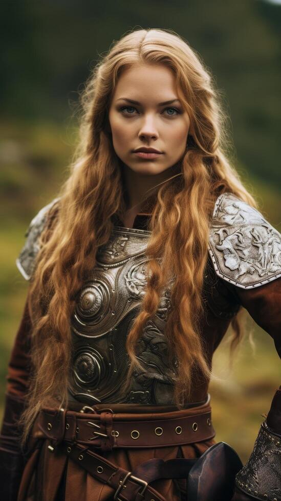 Fierce female warrior in fantasy armor photo