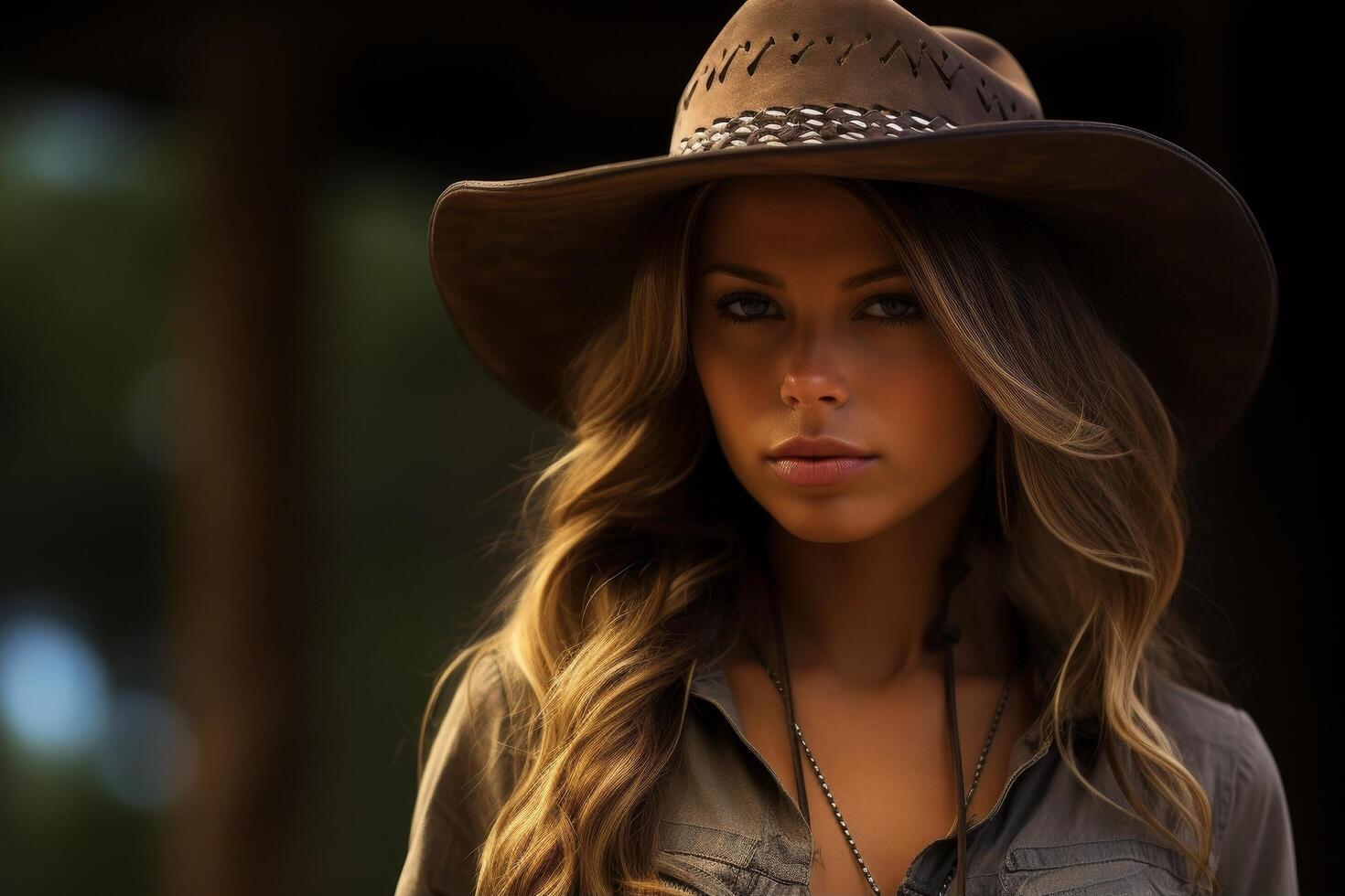 Confident young woman in cowboy hat photo