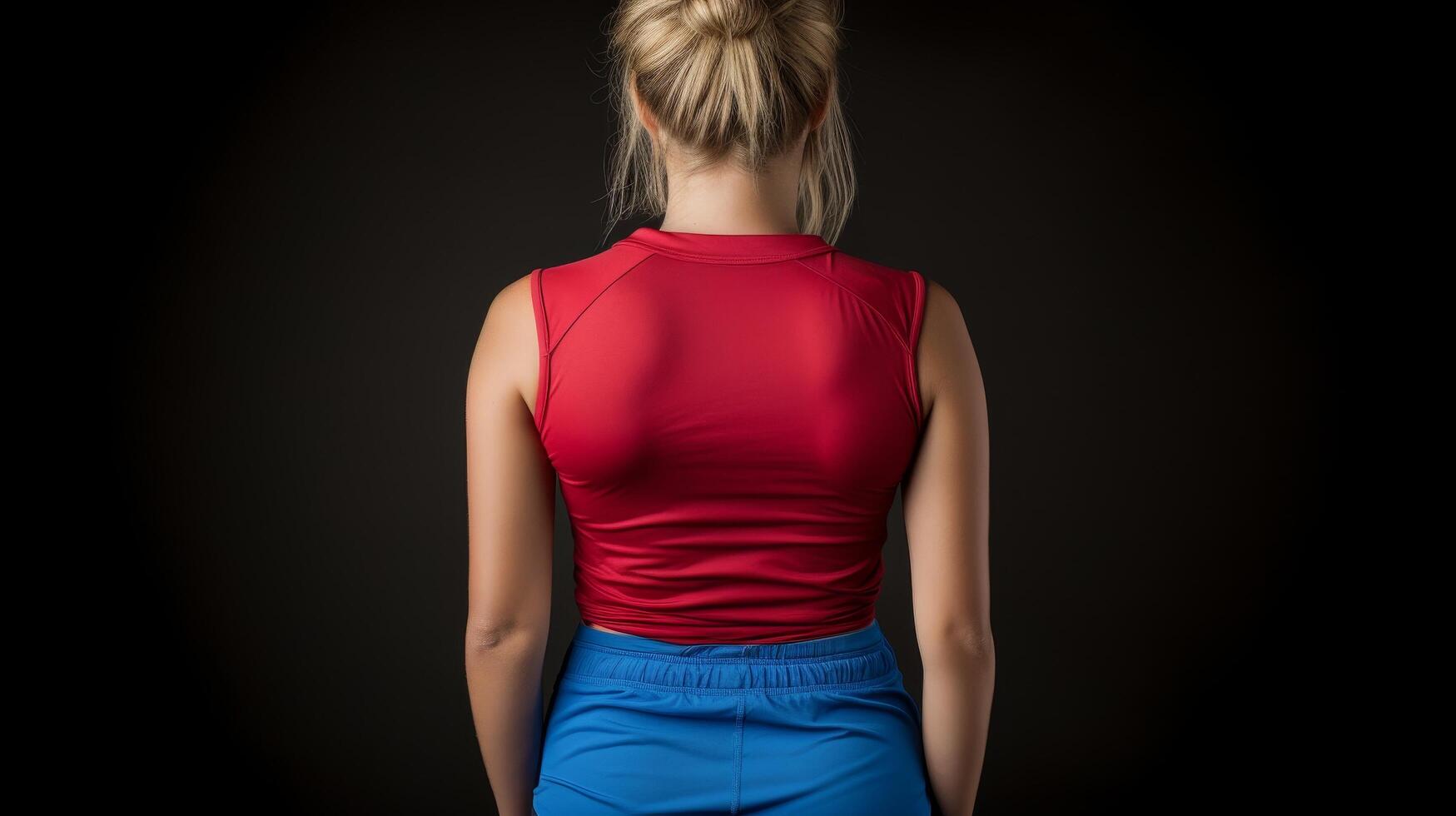 woman in red top and blue shorts photo