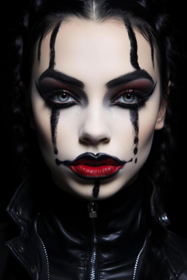dark and mysterious gothic woman with dramatic makeup photo