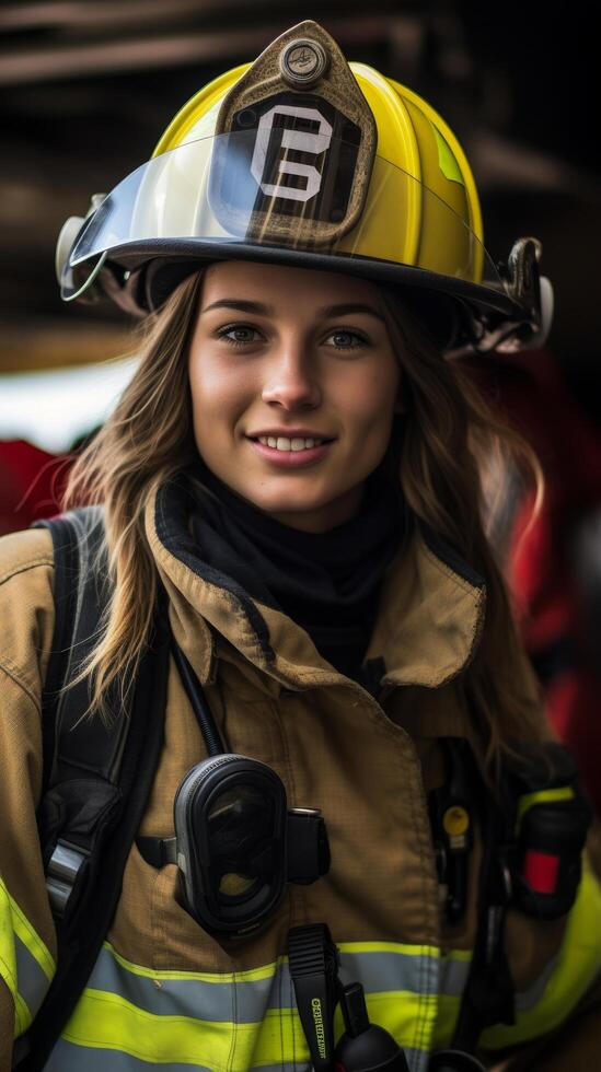 firefighter in protective gear smiling photo