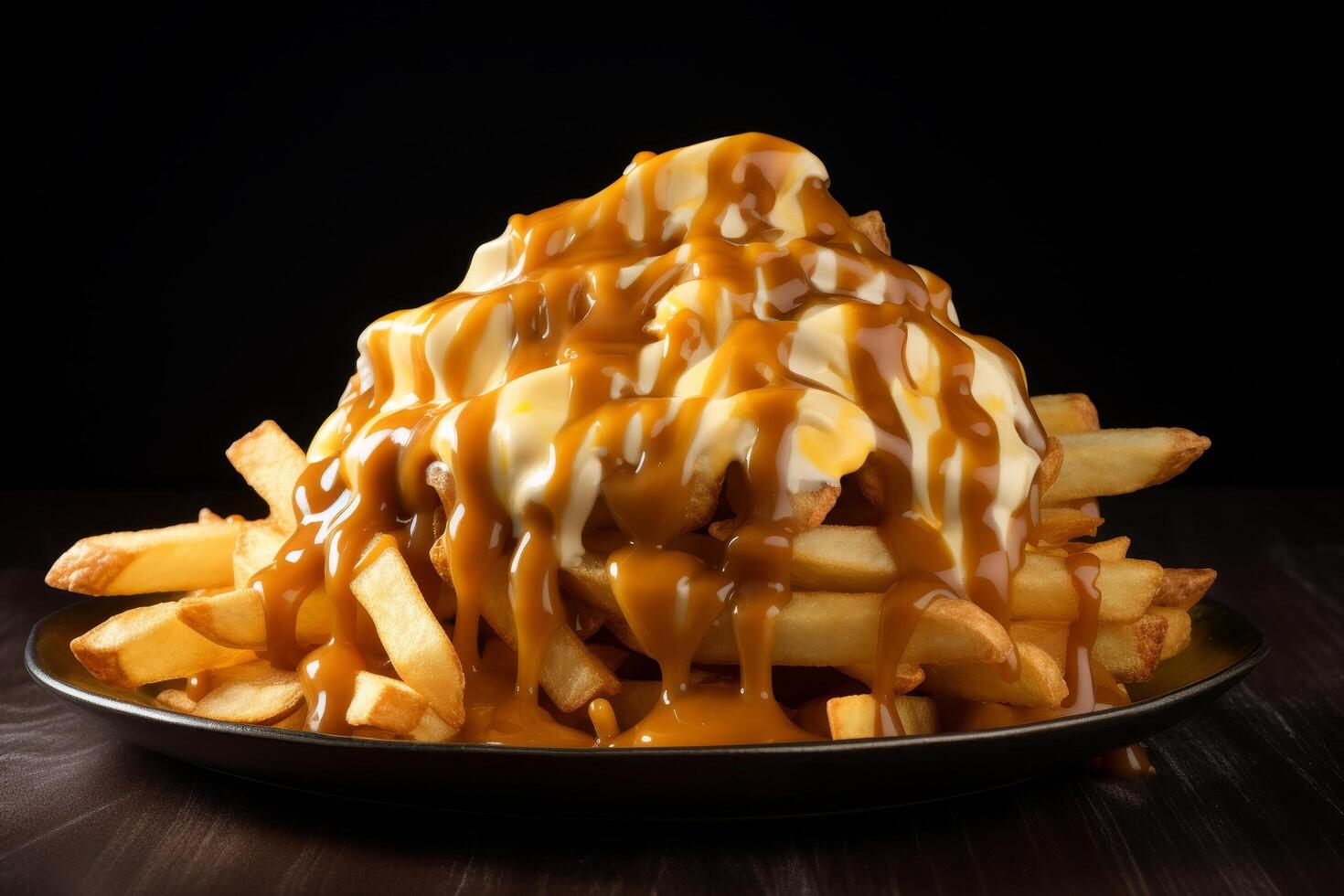 Delicious cheesy fries with melted cheese sauce photo