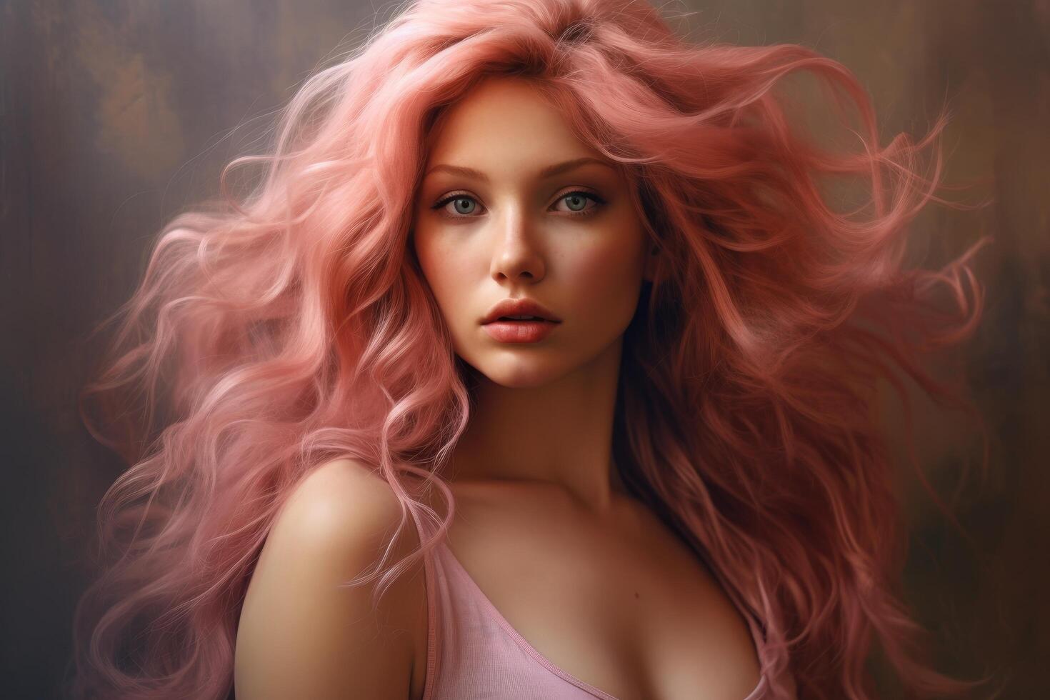 Captivating portrait of a woman with vibrant pink hair photo