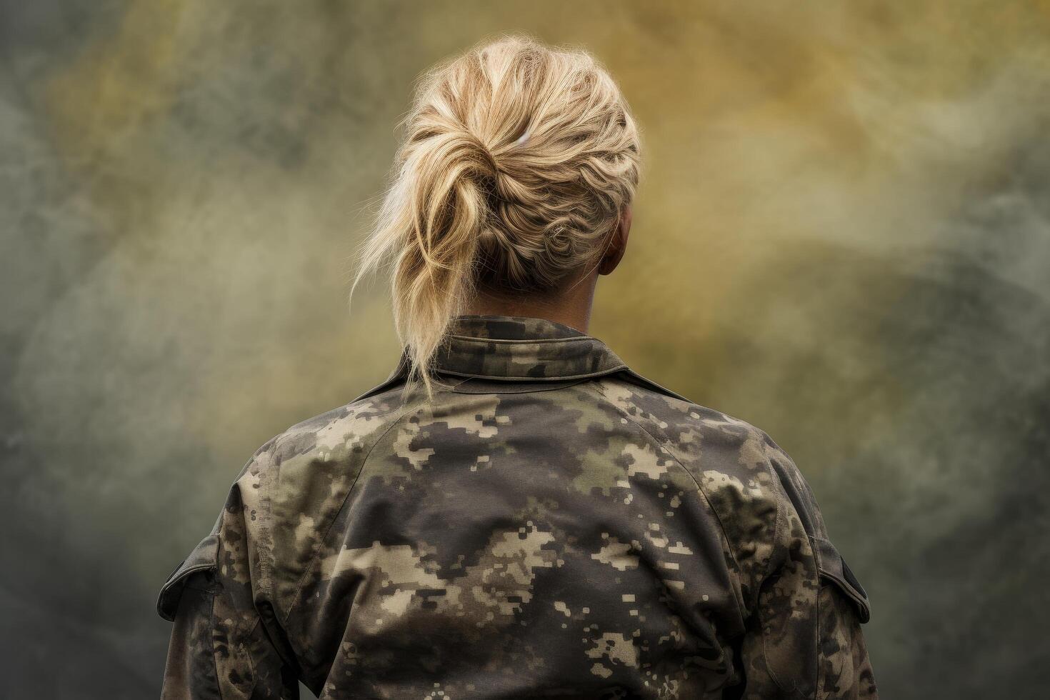 military personnel with camouflage uniform and blonde hairstyle photo