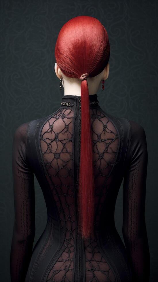 mysterious woman with vibrant red hair photo
