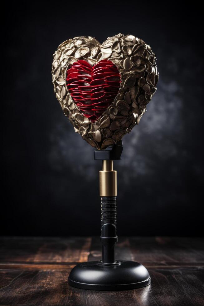 Decorative heart shaped sculpture with red and gold elements photo