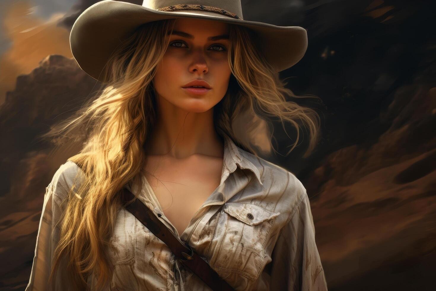Mysterious woman in cowboy hat photo