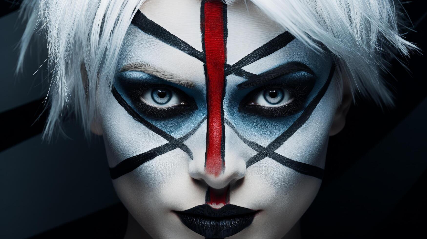 dramatic makeup with bold black and red design photo