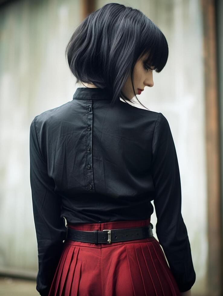 stylish woman in black and red outfit photo