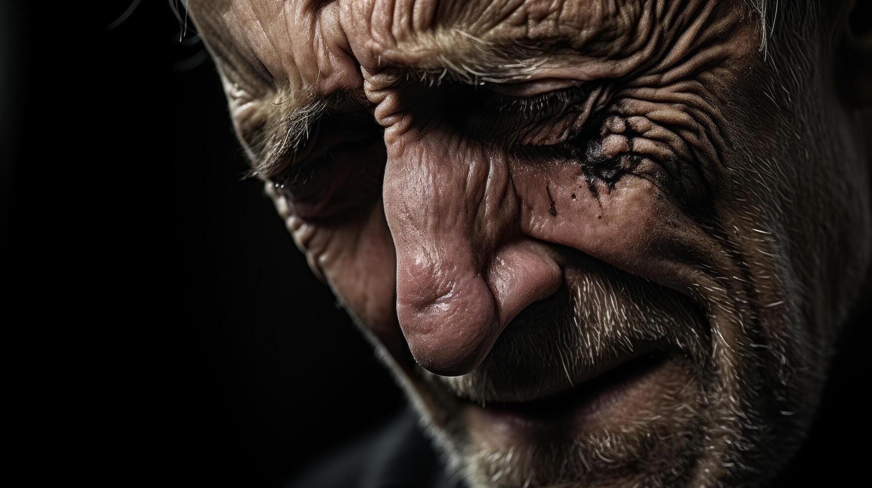 Weathered elderly face in close up photo