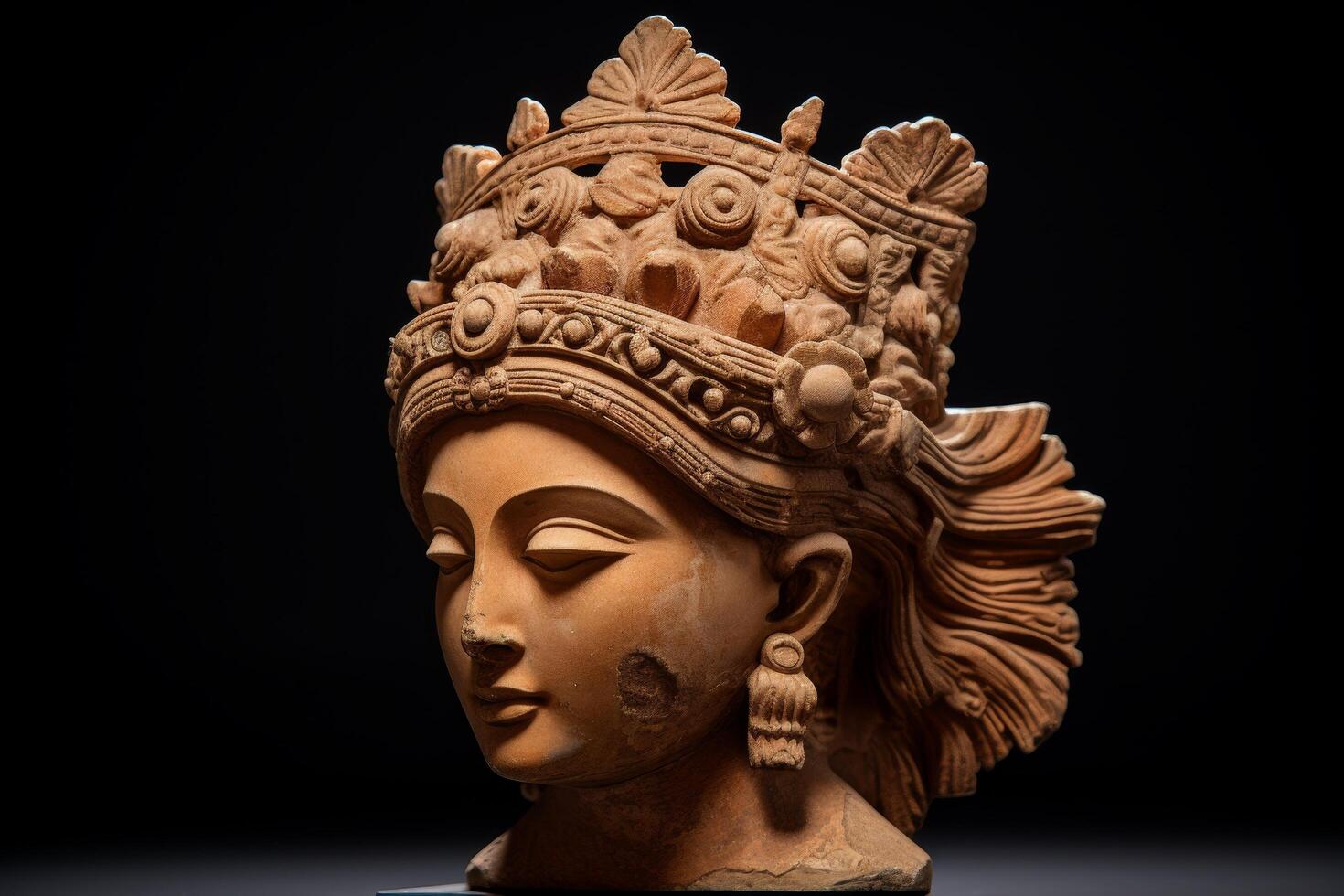 Ornate carved stone sculpture of a deity photo