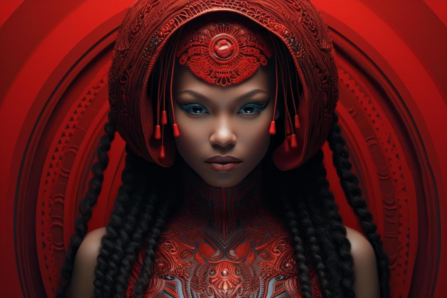 Mysterious woman in ornate headdress photo