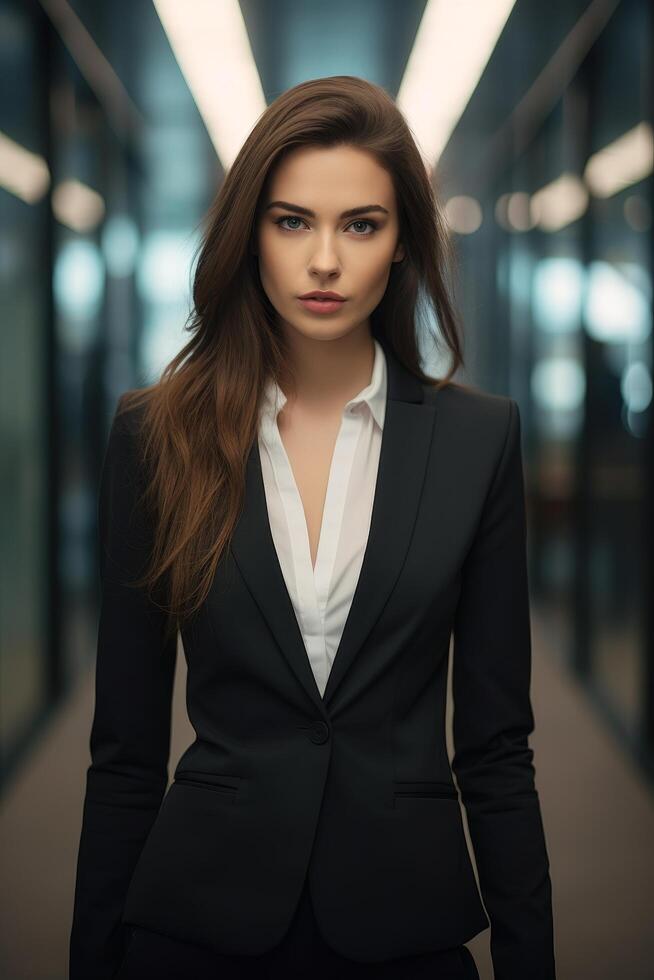 Confident businesswoman in black suit photo