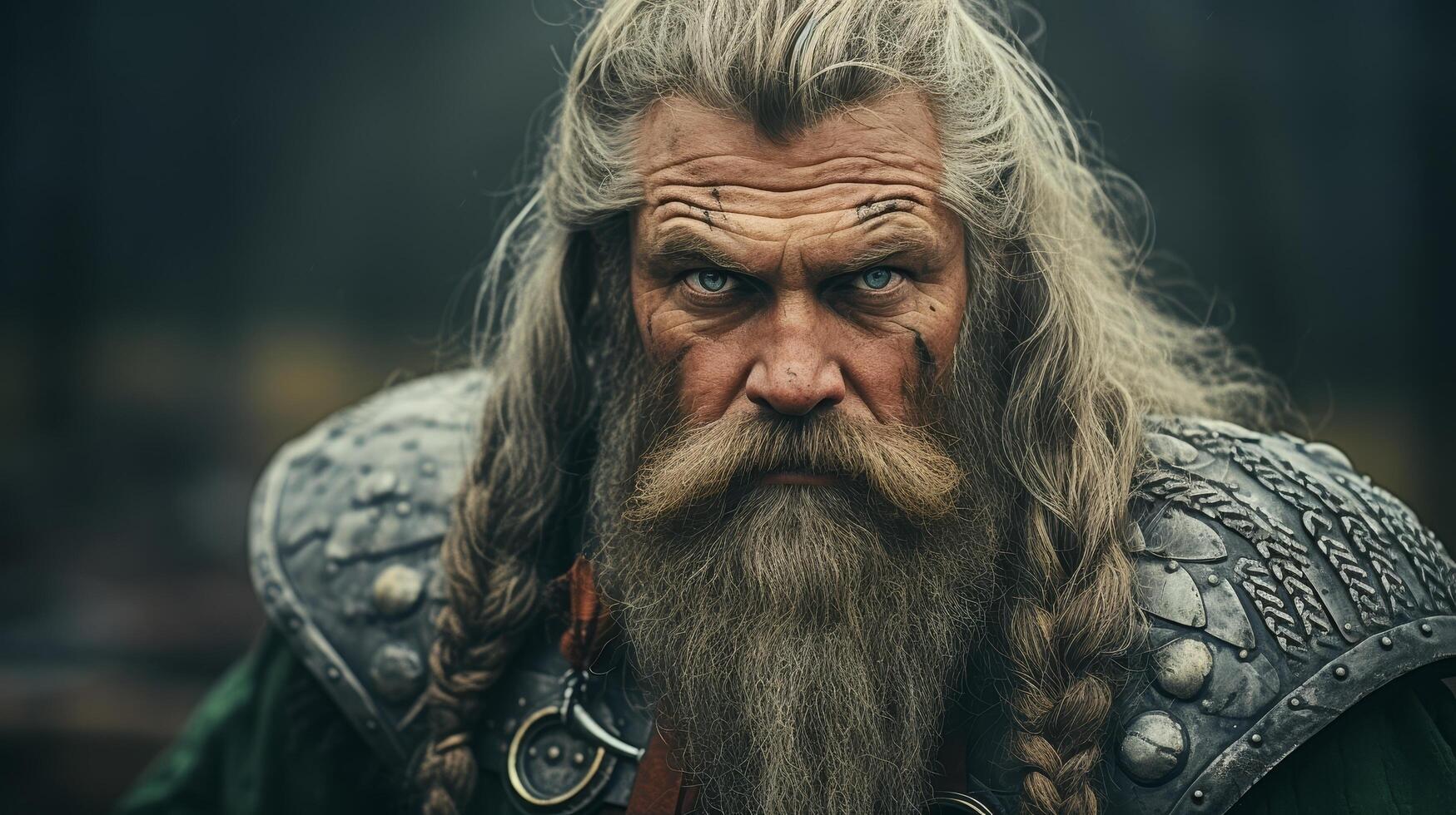 Rugged Viking Warrior with Fierce Expression photo