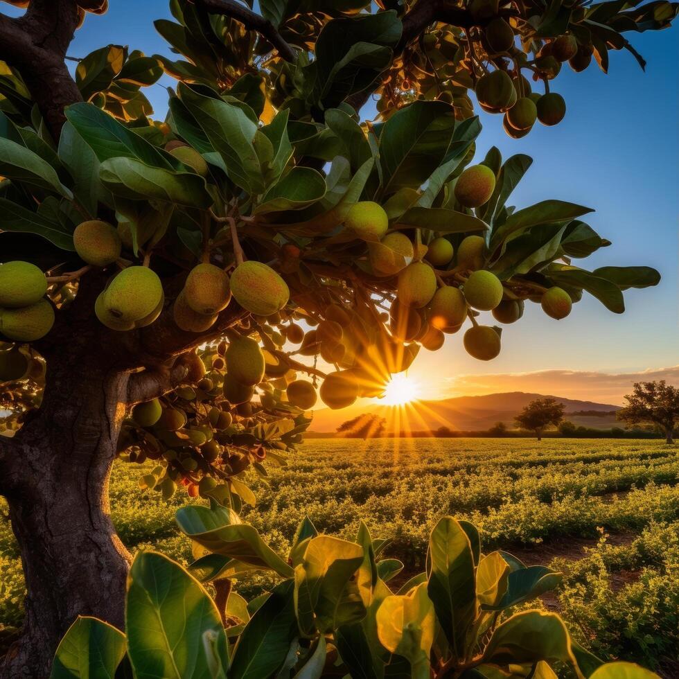 Sunset over a fruit orchard photo