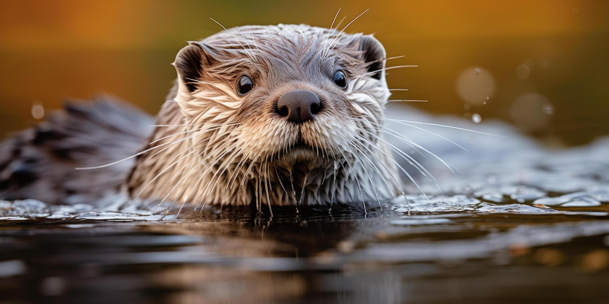 Curious otter peeking out of the water photo