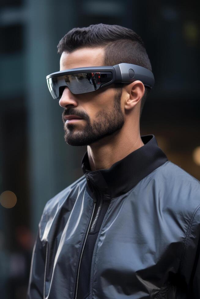 man wearing augmented reality headset photo
