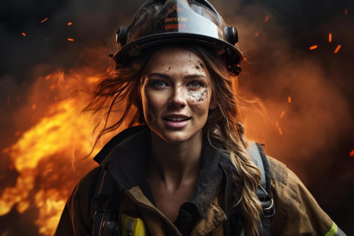 Determined firefighter in action photo