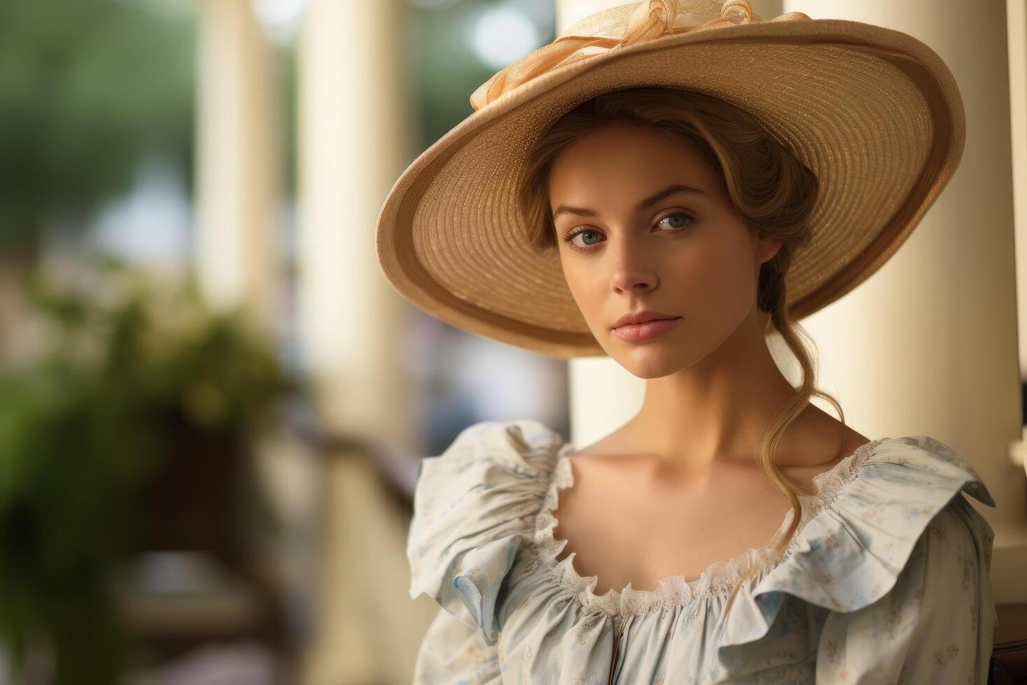woman in vintage dress and hat photo