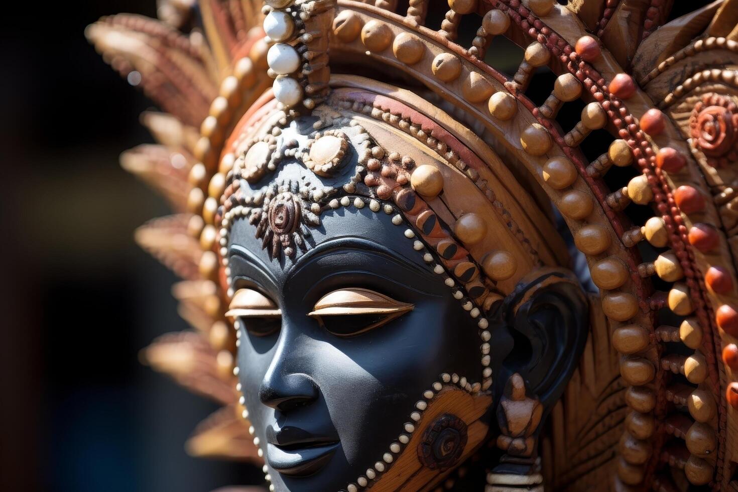 Ornate tribal mask with intricate beadwork and patterns photo