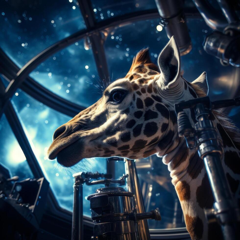 Giraffe in a futuristic vehicle photo