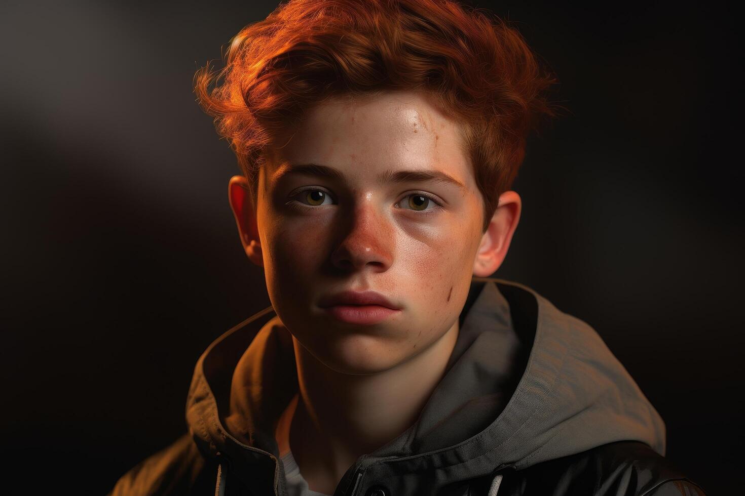 Serious young man with red hair and freckles photo