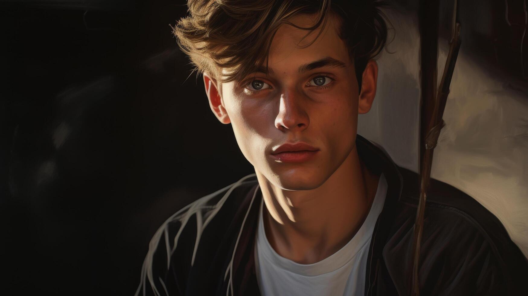 Pensive young man with thoughtful expression photo