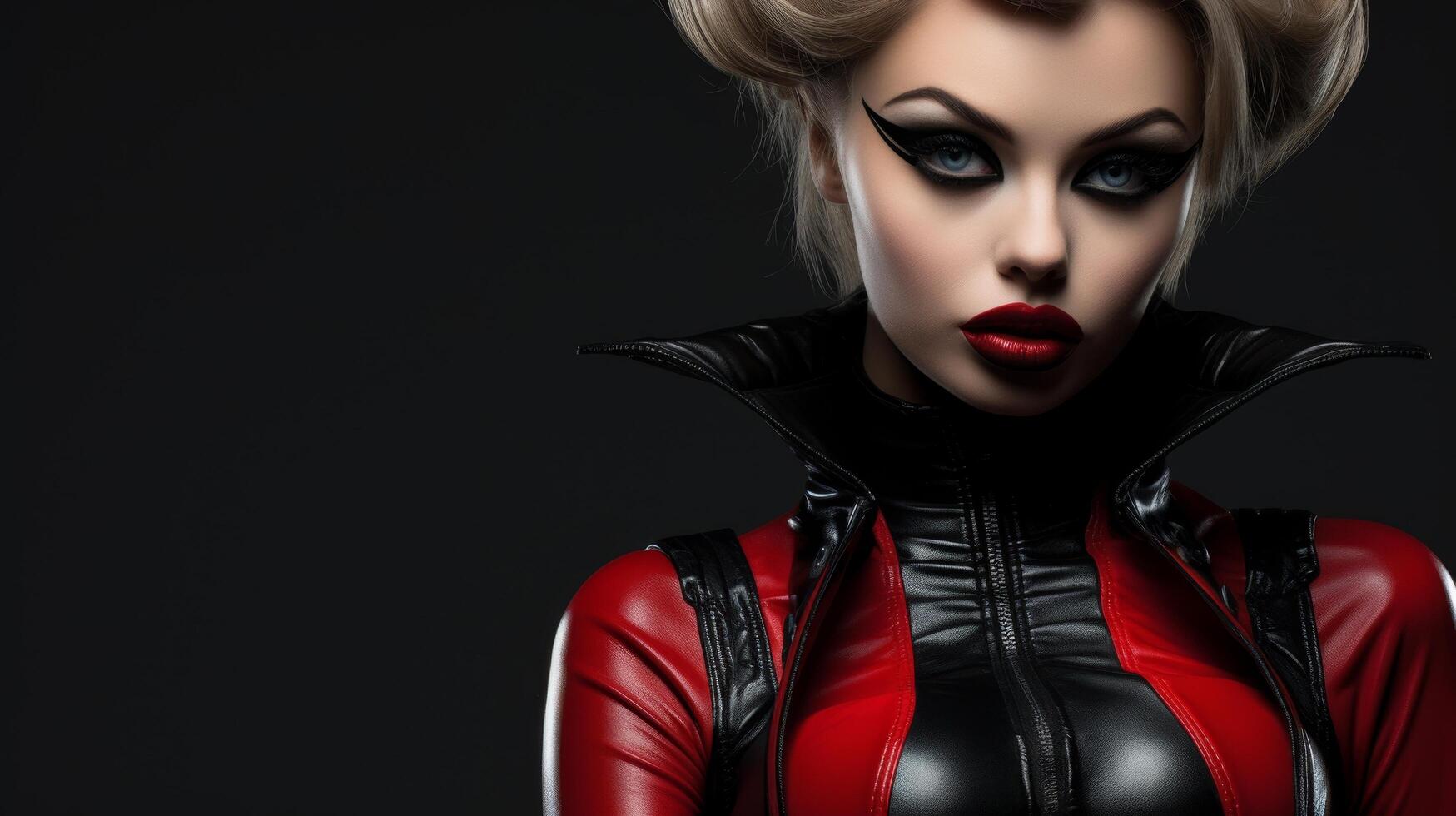 Dramatic portrait of a woman in a black and red outfit photo