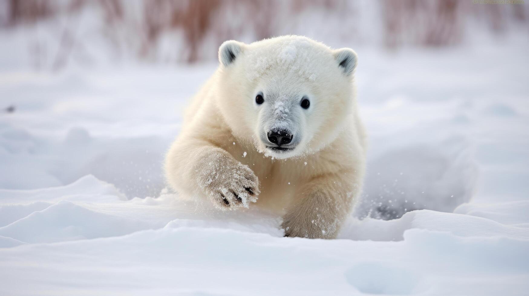 Adorable polar bear in snowy landscape photo