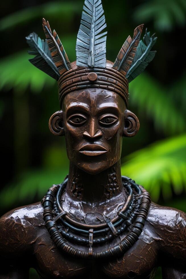Intricate tribal mask with feathers and beads photo