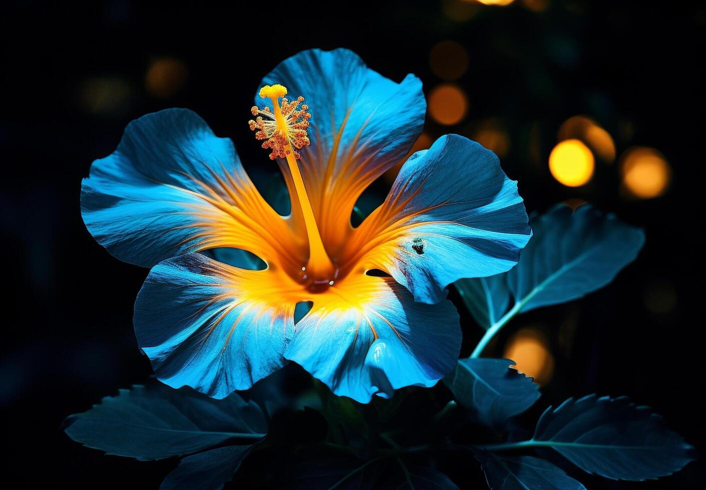 Vibrant blue and yellow hibiscus flower in bloom photo