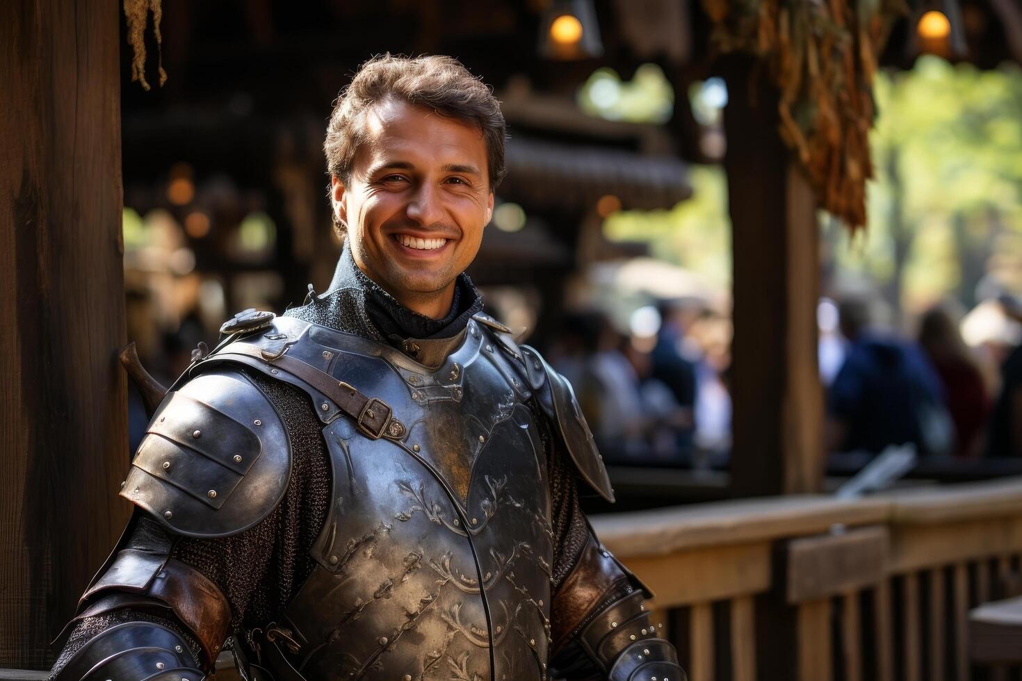 Smiling medieval knight in armor photo