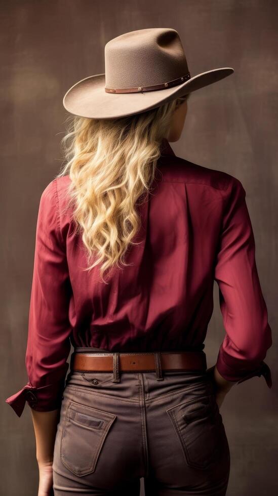 Cowgirl fashion portrait with wavy blonde hair photo