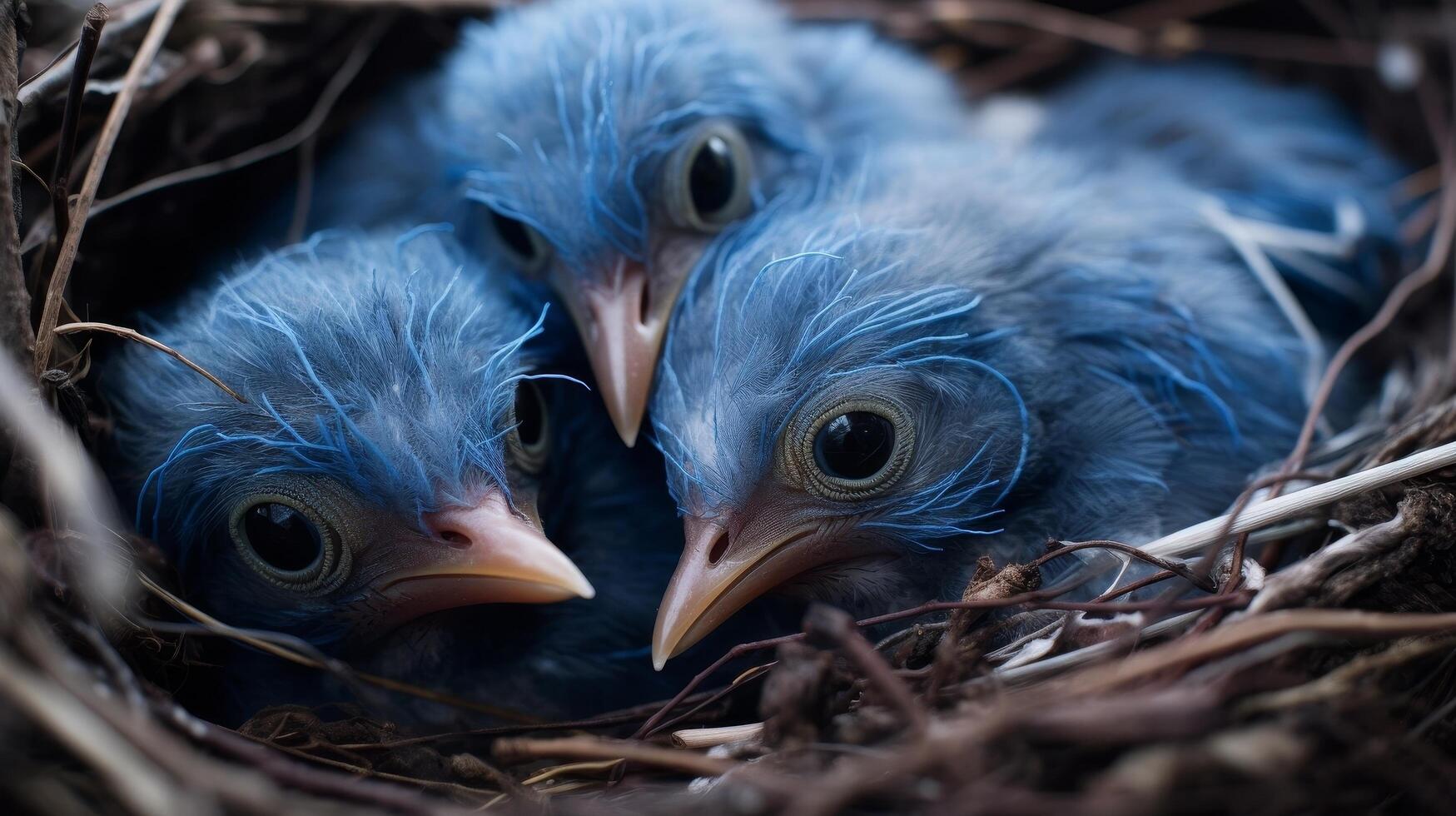 Close up of two baby birds in a nest photo