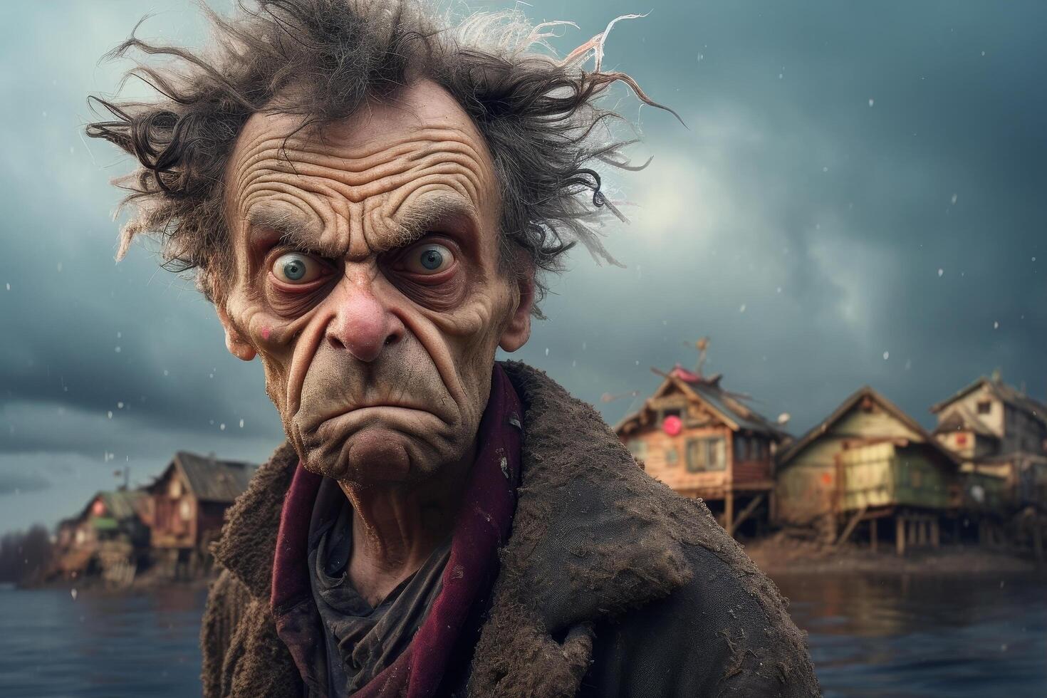 Weathered old man with intense expression photo