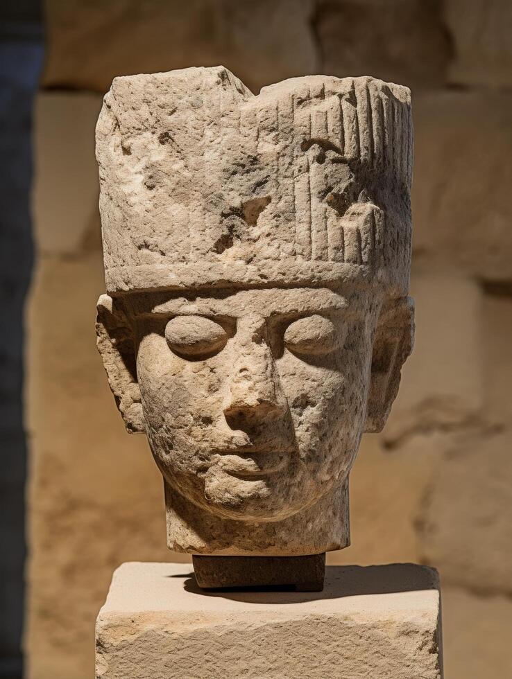 ancient stone sculpture with carved face photo