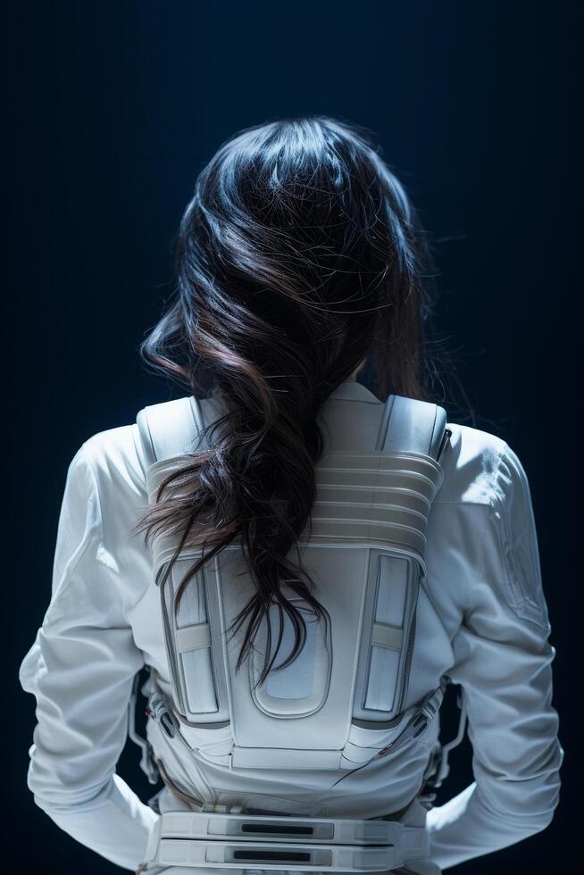 Futuristic astronaut in white spacesuit photo