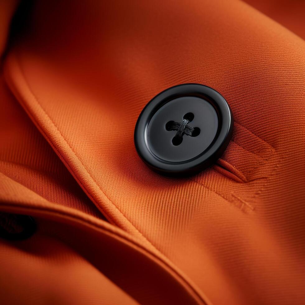 Close up of a black button on an orange fabric photo