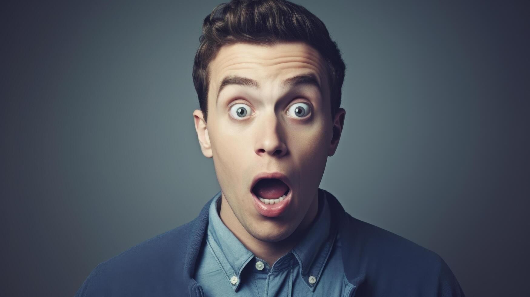 Surprised man with wide eyes and open mouth photo