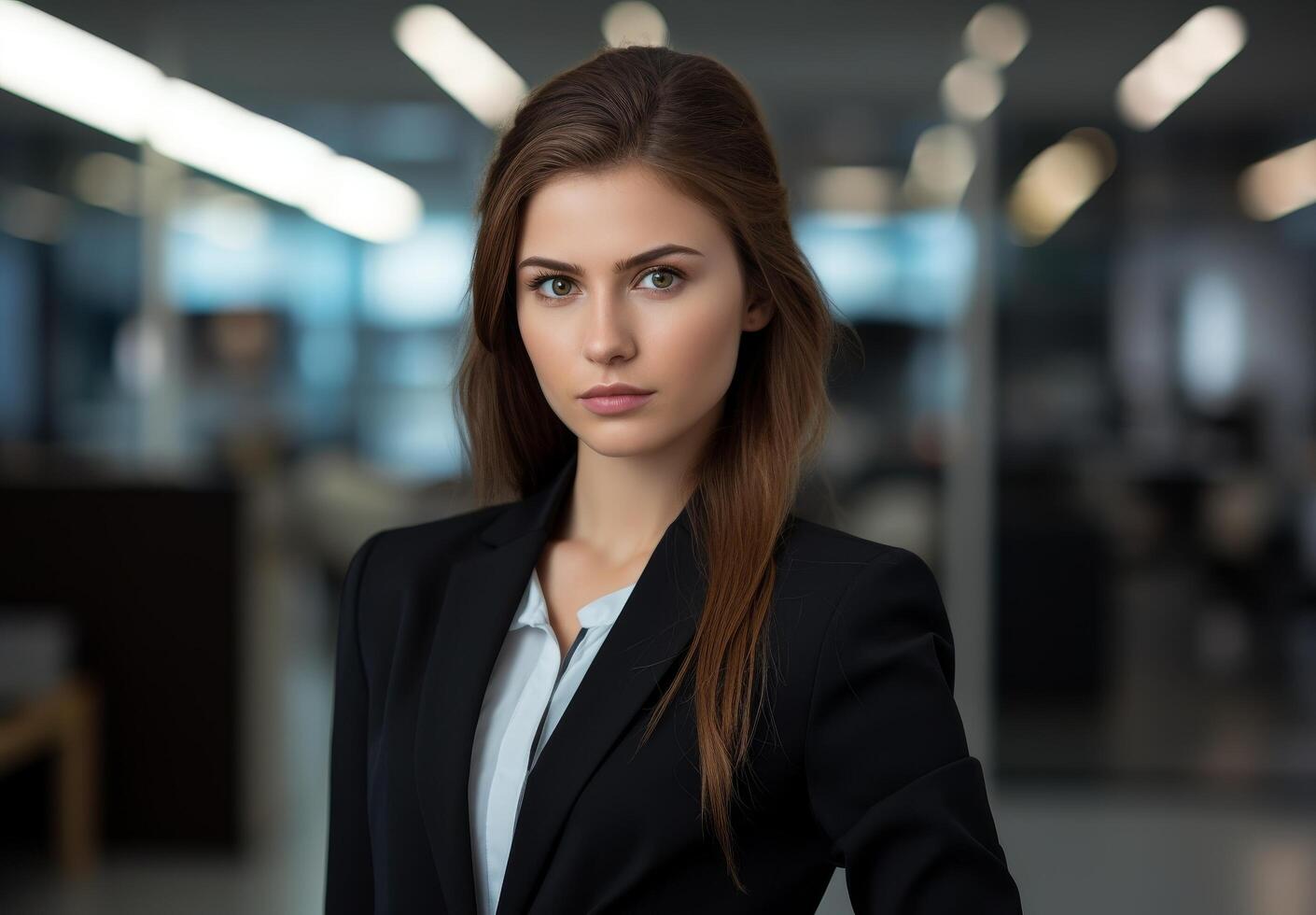 Confident businesswoman in black suit photo