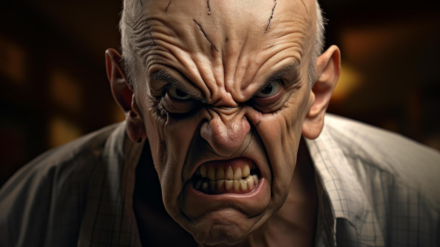 Angry bald man with intense facial expression photo