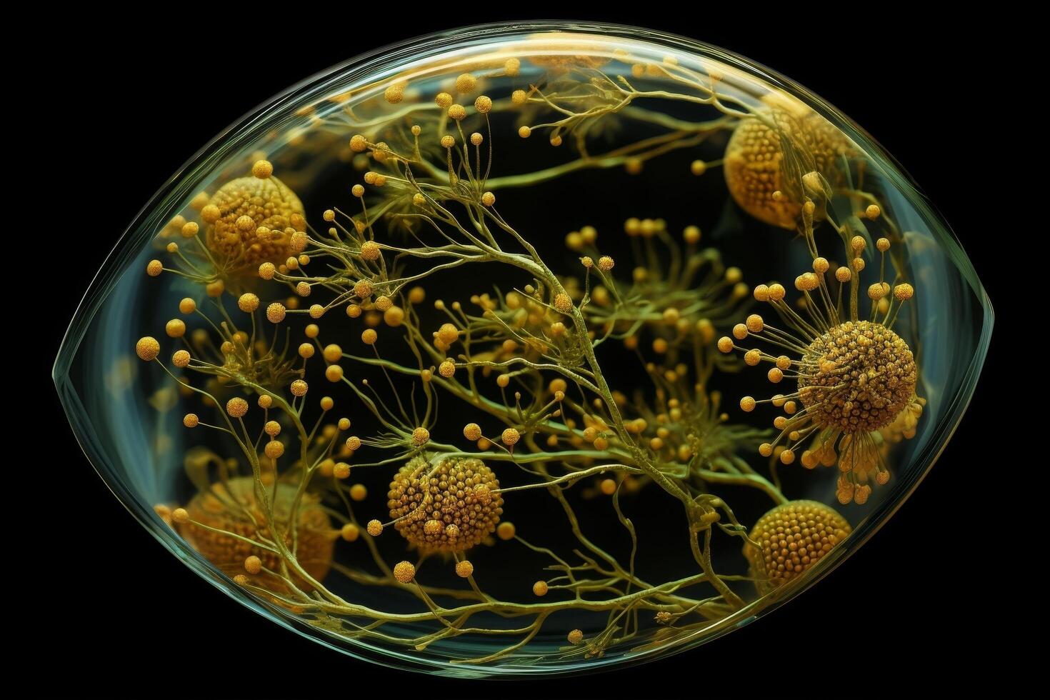 Intricate yellow flower buds in glass bowl photo