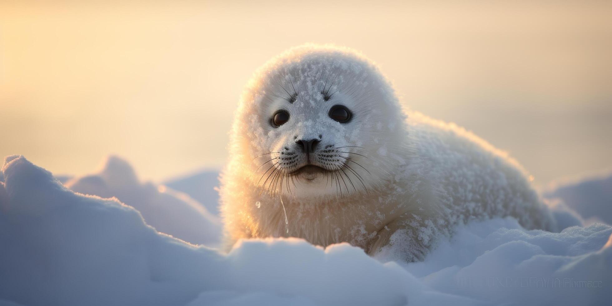 Adorable baby seal resting in snow photo